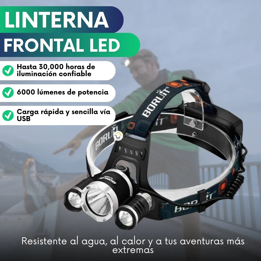 Linterna frontal 3 faros LED