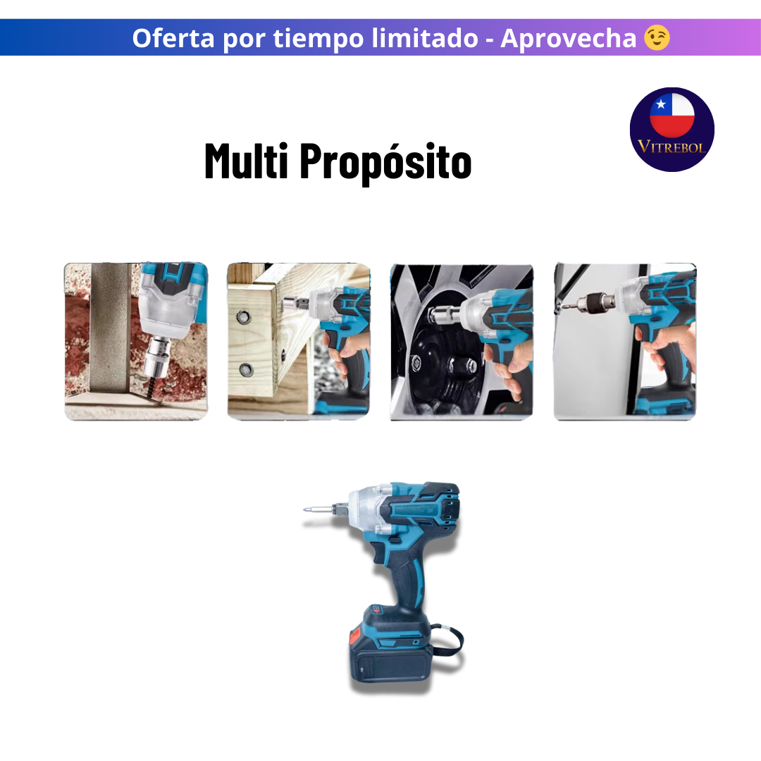 Llave Taladro de Impacto Inalambrico doble batería de 48v + Accesorios