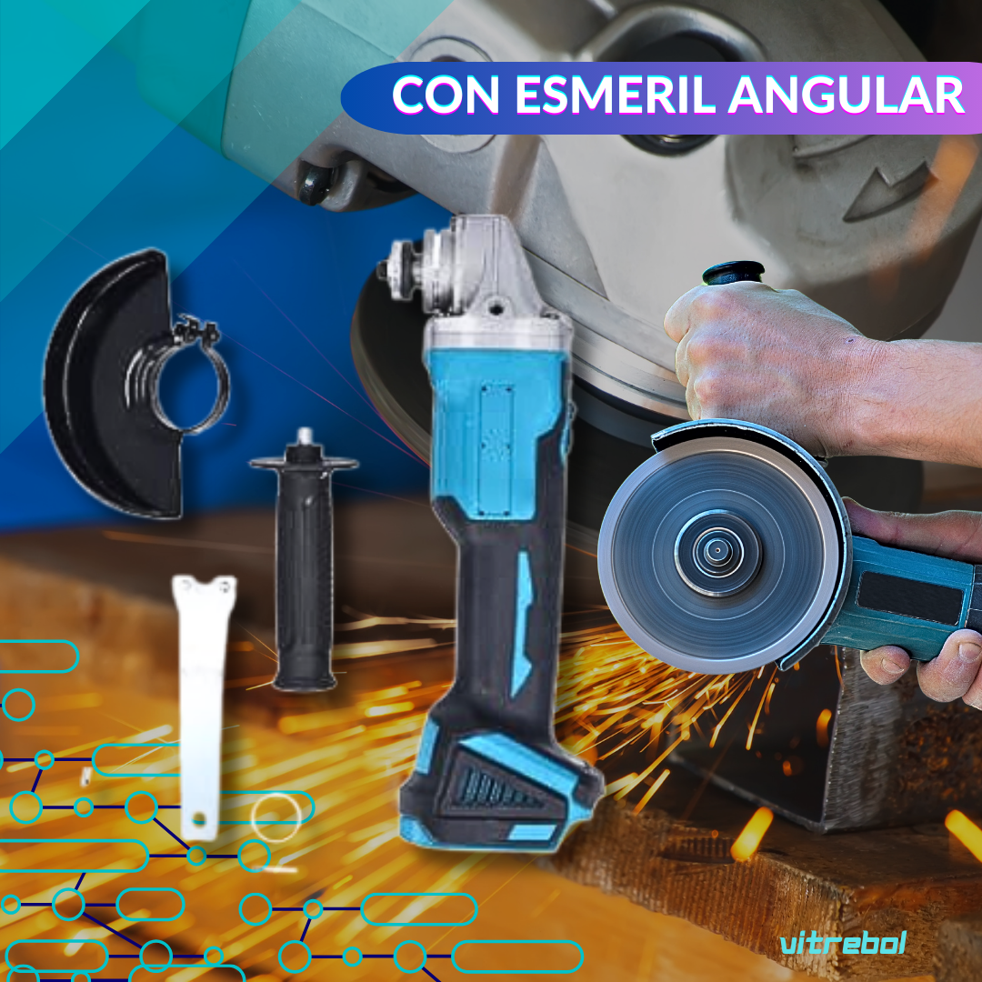 Juego De Herramientas 2 En 1 - Con Esmeril Angular y Llave de impacto - 2 baterías de 98v