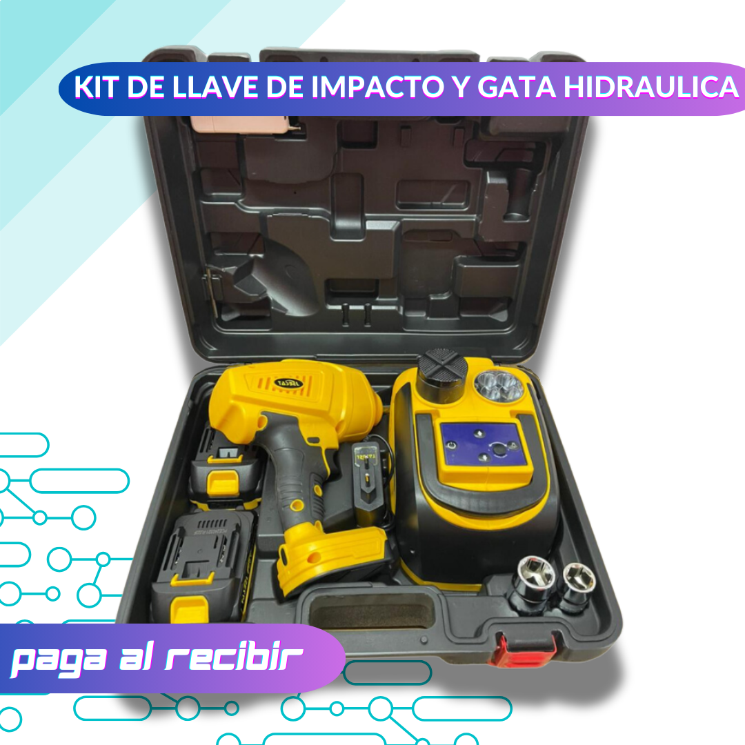 kit de llave de impacto de 98v y Gata hidráulica (Te llega Amarilla)