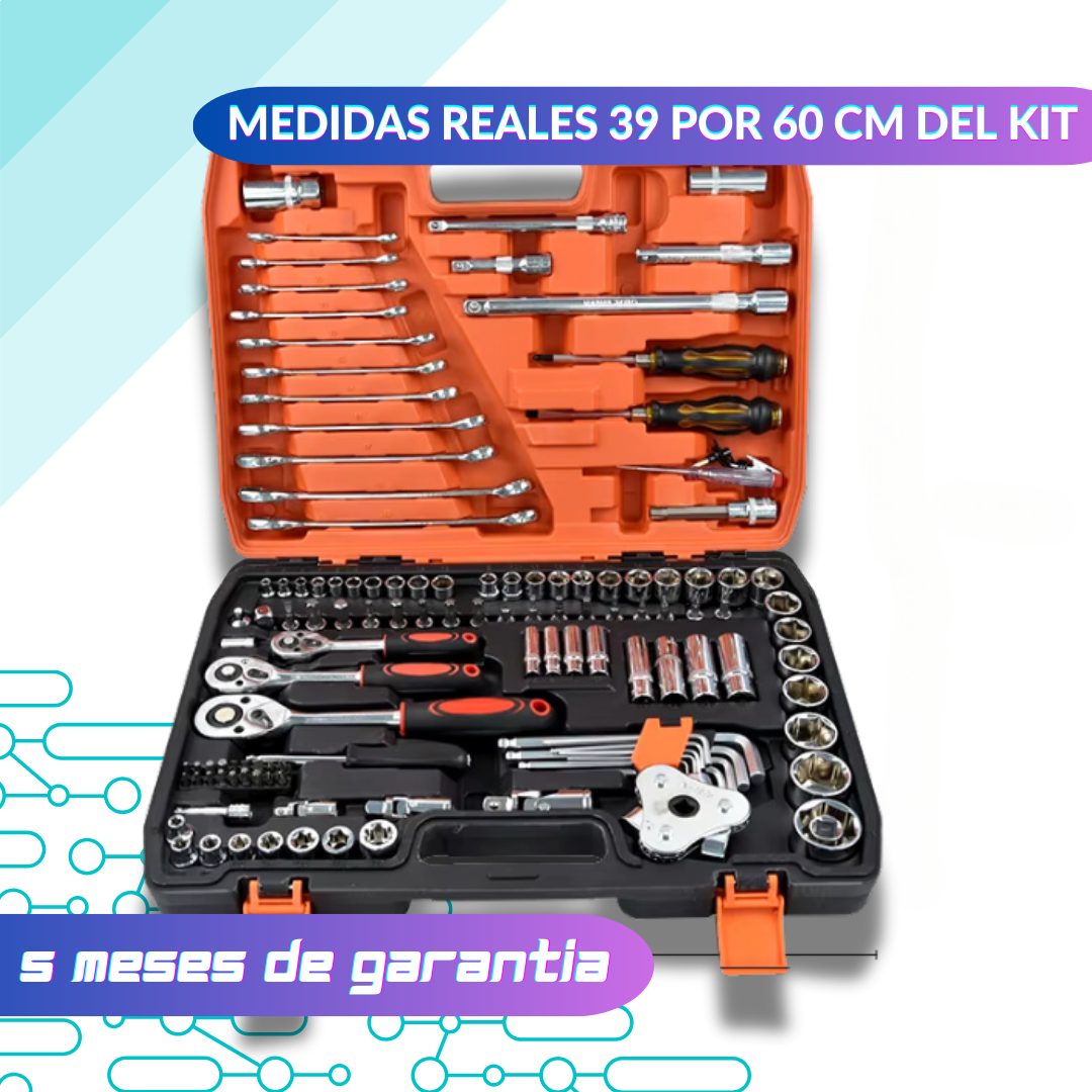 Kit de Herramientas 121 Piezas: Llaves, Dados y Puntas de 1/4", 3/8" y 1/2" Dr. 🔧
