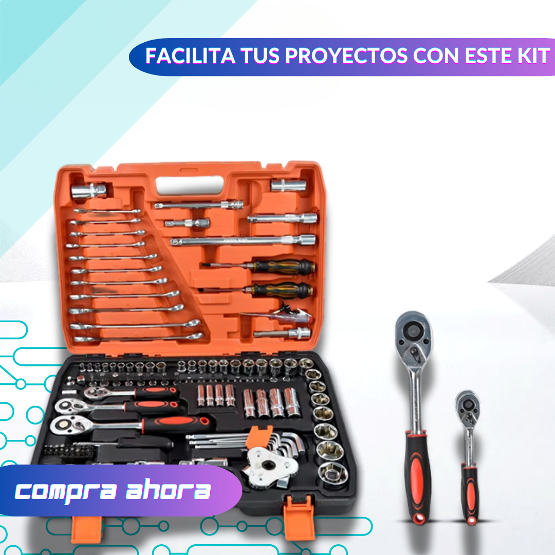 Kit de Herramientas 121 Piezas: Llaves, Dados y Puntas de 1/4", 3/8" y 1/2" Dr. 🔧