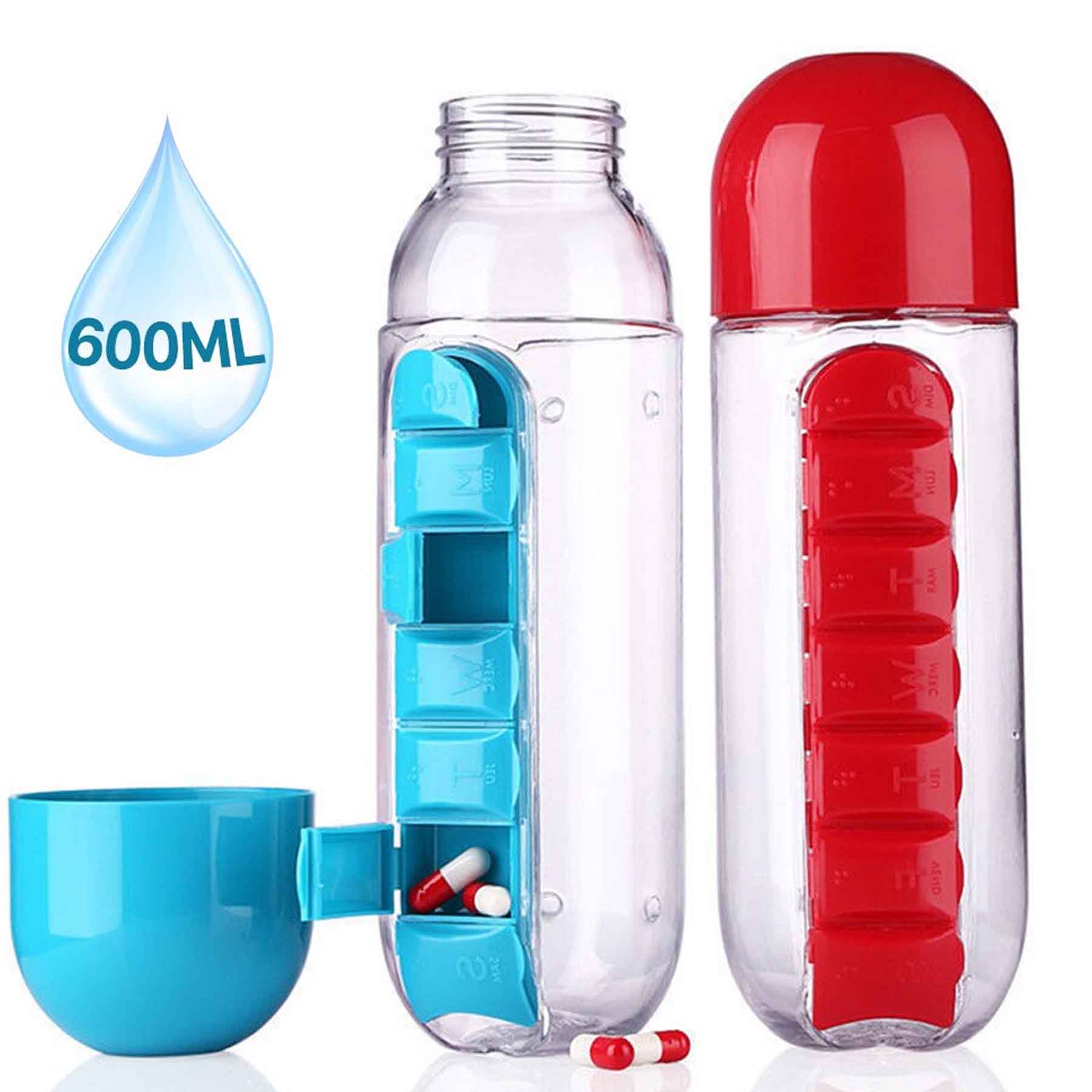 Botella De Agua 600ml + Pastillero (Color Aleatorio)