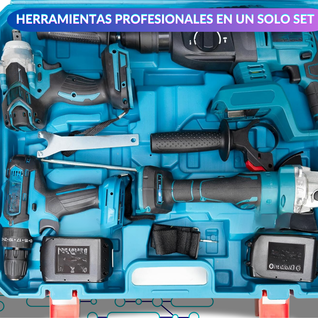 Poderoso Set de 4 herramientas Llave Impacto, Esmeril, Taladro y Rotomartillo
