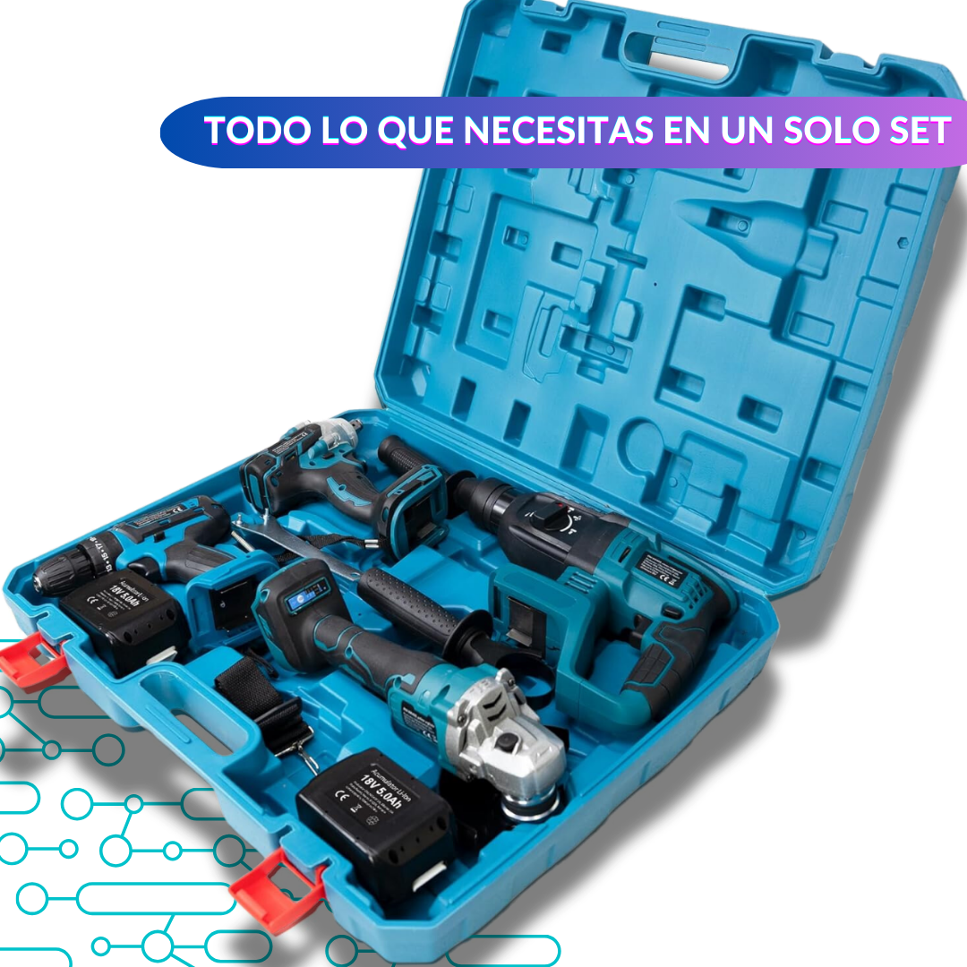Poderoso Set de 4 herramientas Llave Impacto, Esmeril, Taladro y Rotomartillo