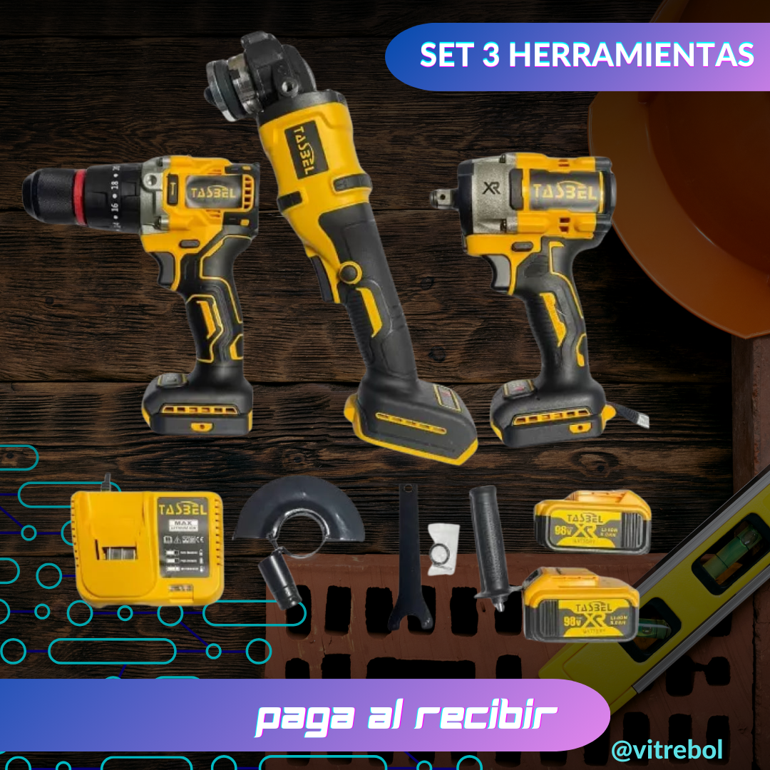 El Set Más Potente y duradero - Pistola de impacto, Taladro y Esmeril