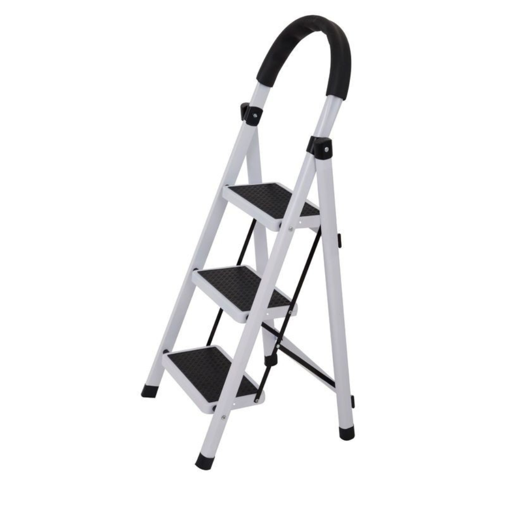 Escalera Plegable Piso 3 Peldanos Blanca - Segura y duradera