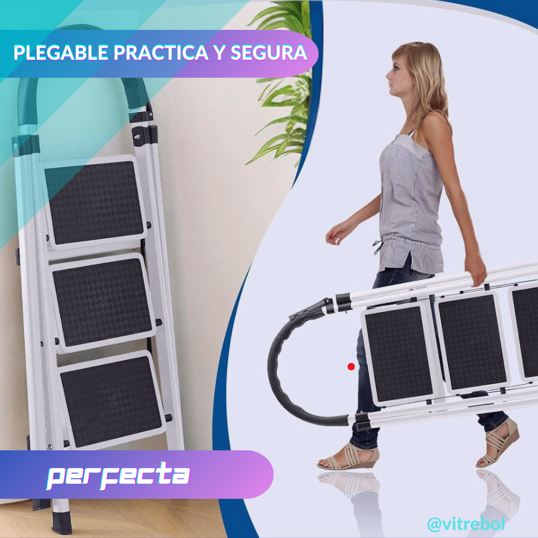 Escalera Plegable Piso 3 Peldanos Blanca - Segura y duradera
