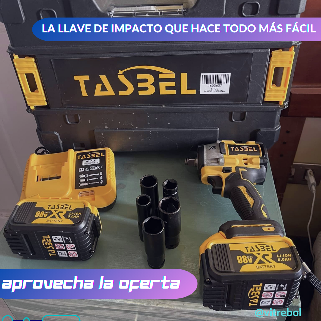 Llave de impacto 98V - 5.0 Ah - Con Convertidor a Taladro, juego de dados y brocas