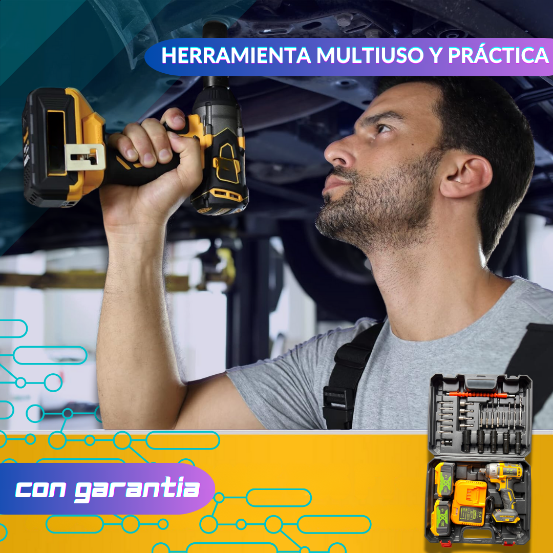 Llave de Impacto Inalámbrica y con convertidor de taladro 28V y 4 Ah con Doble Batería 🔧