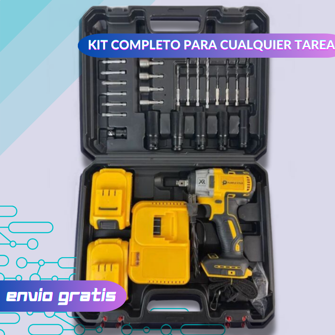 Llave de Impacto Inalámbrica y con convertidor de taladro 28V y 4 Ah con Doble Batería 🔧