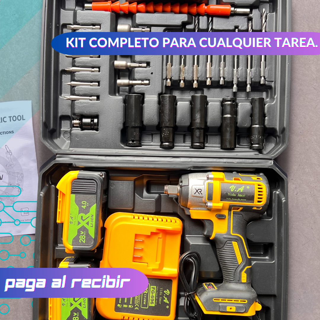 Llave de Impacto Inalámbrica y con convertidor de taladro 28V y 4 Ah con Doble Batería 🔧
