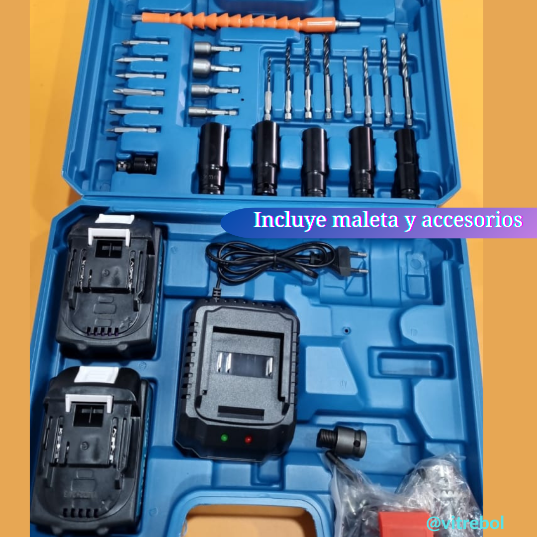 Llave Taladro de Impacto Inalambrico doble batería de 48v + Accesorios