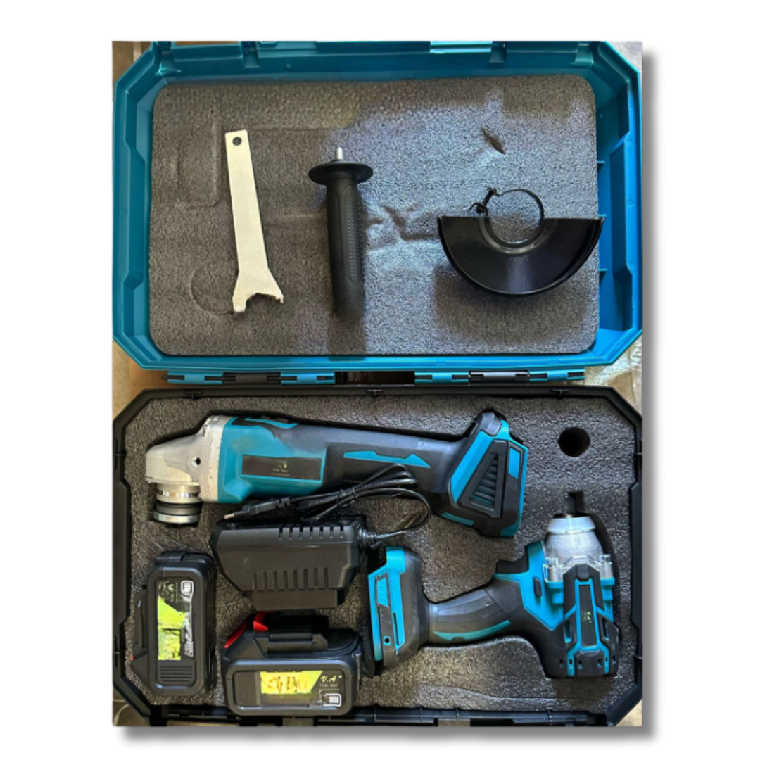 Juego De Herramientas 2 En 1 - Con Esmeril Angular y Llave de impacto - 2 baterías de 98v