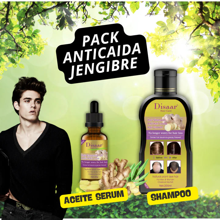 PACK ANTI CAIDA (1 SHAMPOO ORGANICO JENGIBRE + 1 ACEITE SERUM) 🌿 -  ( Pagar en Casa al recibir )